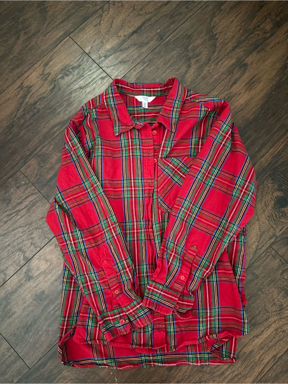 Time and Tru Red Plaid Button-Down Shirt
